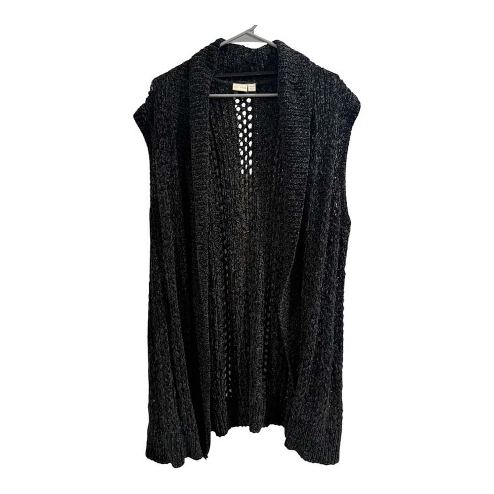 Cato Black Open-Front Knit Sleeveless Cardigan Vest